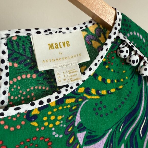 Anthropologie Maeve Green Paisley Mixed Print Janis Dress 2 - Picture 6 of 13